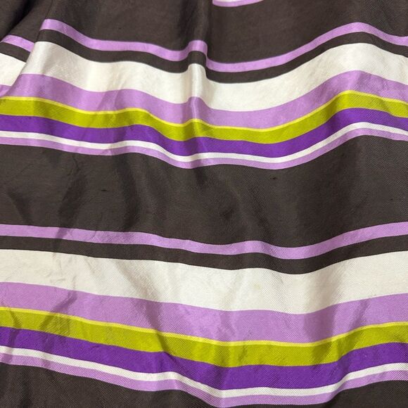 Kate Spade Skirt the Rules Purple Brown Cream Striped Silk A Line Skirt - Picture 7 of 8